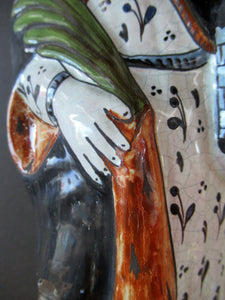 Large Antique French Quimper Faience Sculpture of Saint Barbe (Barbara)