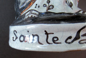 Large Antique French Quimper Faience Sculpture of Saint Barbe (Barbara)
