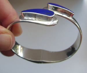 Vintage 925 Sterling Silver Bracelet with Lapis Lazuli Inset Decorations
