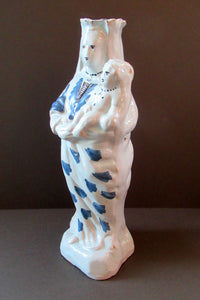 Antique French Faience Quimper Blue and White Figurine. Madonna and Child