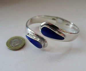 Vintage 925 Sterling Silver Bracelet with Lapis Lazuli Inset Decorations