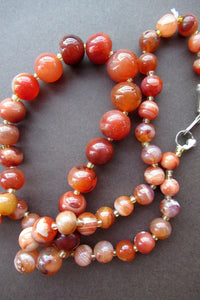 Vintage Carnelian Agate Amber Coloured Beads Necklace. Length: 24 inches