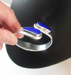 Vintage 925 Sterling Silver Bracelet with Lapis Lazuli Inset Decorations