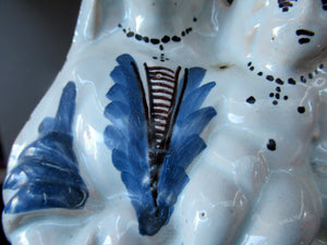 Antique French Faience Quimper Blue and White Figurine. Madonna and Child