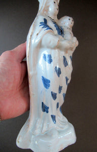 Antique French Faience Quimper Blue and White Figurine. Madonna and Child