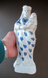 Antique French Faience Quimper Blue and White Figurine. Madonna and Child