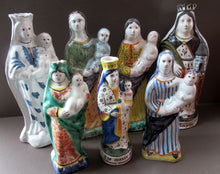Load image into Gallery viewer, ANTIQUE FRENCH Figurine: Virgin Mary and Baby Jesus. Old Quimper Pottery Faience Figure of the Madonna and Child
