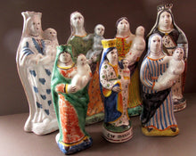 Load image into Gallery viewer, ANTIQUE FRENCH Figurine: Virgin Mary and Baby Jesus. Old Quimper Pottery Faience Figure of the Madonna and Child
