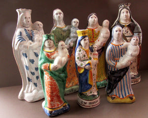 ANTIQUE FRENCH Figurine: Virgin Mary and Baby Jesus. Old Quimper Pottery Faience Figure of the Madonna and Child