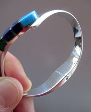 Load image into Gallery viewer, Vintage Mexican Taxco 925 Sterling Silver Bracelet Bangle with Coloured Agate Stones 
