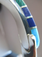 Load image into Gallery viewer, Vintage Mexican Taxco 925 Sterling Silver Bracelet Bangle with Coloured Agate Stones 

