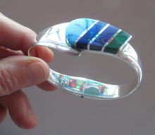 Load image into Gallery viewer, Vintage Mexican Taxco 925 Sterling Silver Bracelet Bangle with Coloured Agate Stones 

