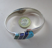 Load image into Gallery viewer, Vintage Mexican Taxco 925 Sterling Silver Bracelet Bangle with Coloured Agate Stones 
