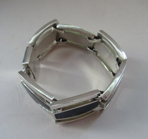 1970s 950 Mexican Taxco Silver Link Bracelet with Onyx Panels 