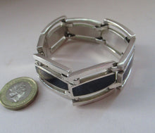 Load image into Gallery viewer, 1970s 950 Mexican Taxco Silver Link Bracelet with Onyx Panels 
