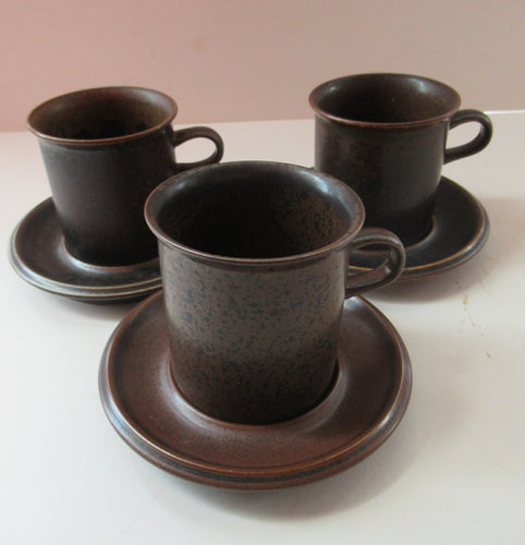 Set of Three  Ruska Smaller Coffee Cups and Saucers 1960s Ulla Procope. Made in Finland