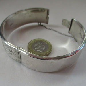 1970s Vintage Solid Silver Hallmarked Hinged Cuff Bracelet Bangle