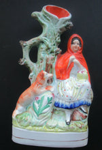 Load image into Gallery viewer, STAFFORDSHIRE Flatback Figurine / SPILL VASE. Victorian Depiction of Red Riding Hood and the Wolf

