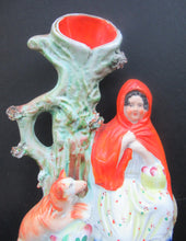 Load image into Gallery viewer, STAFFORDSHIRE Flatback Figurine / SPILL VASE. Victorian Depiction of Red Riding Hood and the Wolf
