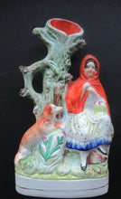Load image into Gallery viewer, STAFFORDSHIRE Flatback Figurine / SPILL VASE. Victorian Depiction of Red Riding Hood and the Wolf
