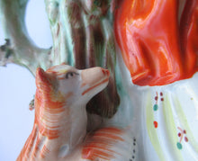 Load image into Gallery viewer, STAFFORDSHIRE Flatback Figurine / SPILL VASE. Victorian Depiction of Red Riding Hood and the Wolf

