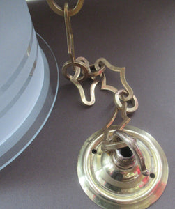 Original 1930s Art Deco White Satin Glass and Brass Pendant Shade
