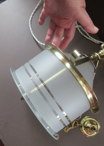 Original 1930s Art Deco White Satin Glass and Brass Pendant Shade