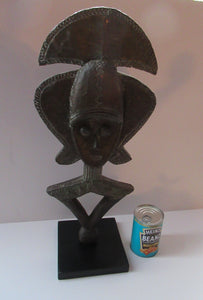 Large Vintage Kota Wood and Brass Reliquary African Sculpture