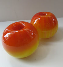 Load image into Gallery viewer, 1950s Glass Ball Candlesticks, probably Swedish. Retailed by Wuidart Glass
