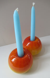 1950s Glass Ball Candlesticks, probably Swedish. Retailed by Wuidart Glass