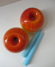 Load image into Gallery viewer, 1950s Glass Ball Candlesticks, probably Swedish. Retailed by Wuidart Glass

