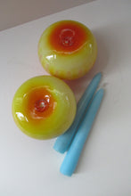 Load image into Gallery viewer, 1950s Glass Ball Candlesticks, probably Swedish. Retailed by Wuidart Glass
