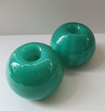 Load image into Gallery viewer, 1950s Glass Ball Candlesticks, probably Swedish. Retailed by Wuidart Glass
