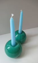 Load image into Gallery viewer, 1950s Glass Ball Candlesticks, probably Swedish. Retailed by Wuidart Glass
