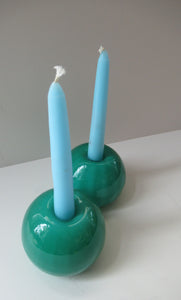 1950s Glass Ball Candlesticks, probably Swedish. Retailed by Wuidart Glass