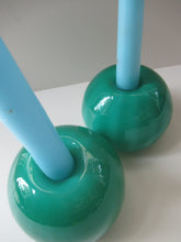 Load image into Gallery viewer, 1950s Glass Ball Candlesticks, probably Swedish. Retailed by Wuidart Glass
