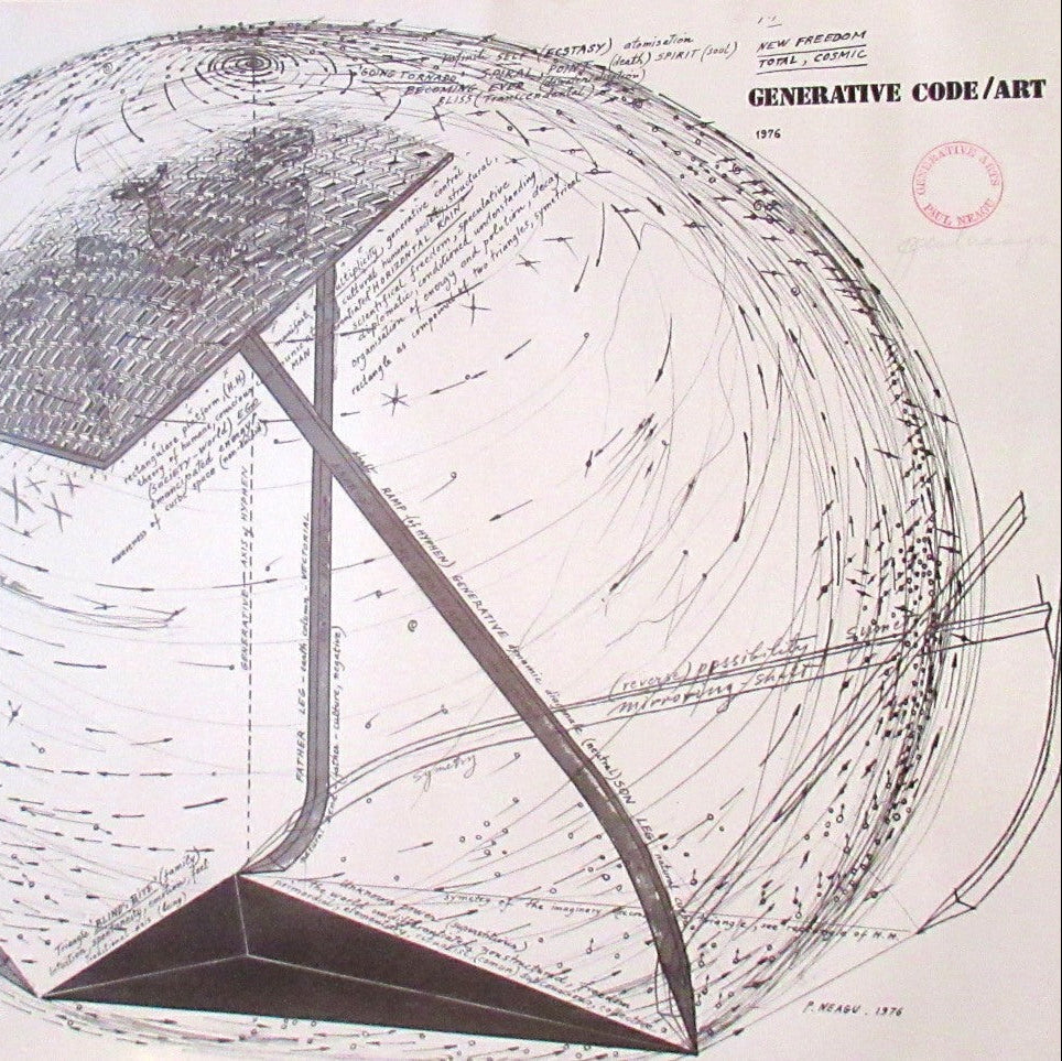 LARGE 1976 Poster for Generative Code Art Exhibition by PAUL NEAGU. Signed in pencil.