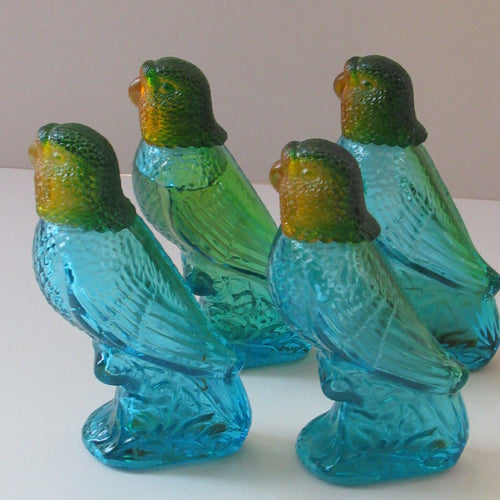 Four Avon Perfume Bottles in the Shape of Budgies