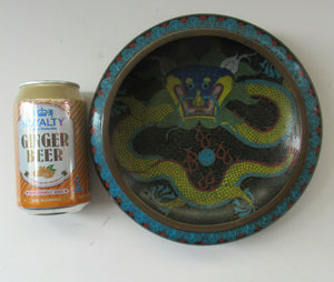 Antique Chinese  Cloisonne Bowl Five-toed Dragon Flaming Pearl  Tonghze Mark