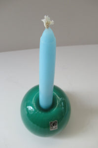 1950s Glass Ball Candlestick, probably Swedish. Retailed by Wuidart Glass
