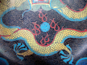 Antique Chinese  Cloisonne Bowl Five-toed Dragon Flaming Pearl  Tonghze Mark