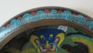 Antique Chinese  Cloisonne Bowl Five-toed Dragon Flaming Pearl  Tonghze Mark