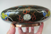 Load image into Gallery viewer, Antique Chinese  Cloisonne Bowl Five-toed Dragon Flaming Pearl  Tonghze Mark
