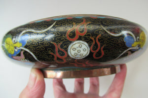 Antique Chinese  Cloisonne Bowl Five-toed Dragon Flaming Pearl  Tonghze Mark