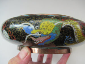 Antique Chinese  Cloisonne Bowl Five-toed Dragon Flaming Pearl  Tonghze Mark