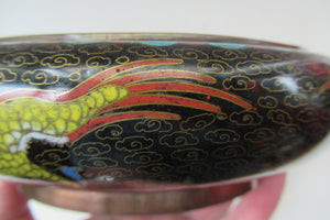 Antique Chinese  Cloisonne Bowl Five-toed Dragon Flaming Pearl  Tonghze Mark