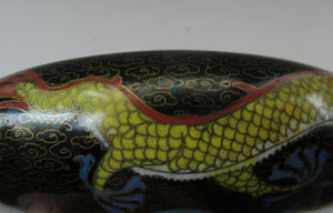 Antique Chinese  Cloisonne Bowl Five-toed Dragon Flaming Pearl  Tonghze Mark