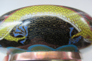 Antique Chinese  Cloisonne Bowl Five-toed Dragon Flaming Pearl  Tonghze Mark