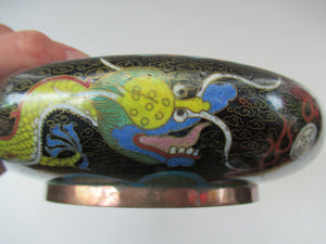 Antique Chinese  Cloisonne Bowl Five-toed Dragon Flaming Pearl  Tonghze Mark