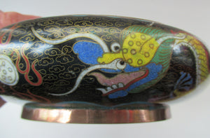 Antique Chinese  Cloisonne Bowl Five-toed Dragon Flaming Pearl  Tonghze Mark